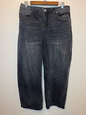 Sidefeel Women’s Dark Gray Faded Barrel Jeans High Waist Size 12 EUC Y2K 90s